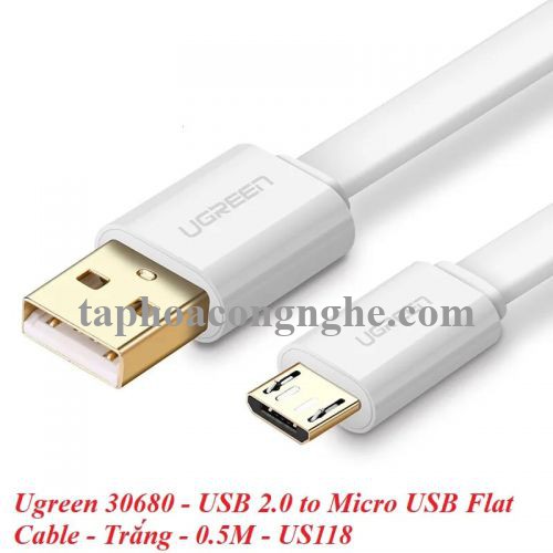 Ugreen 30680 0.5M màu Trắng Cáp sạc truyền dữ liệu USB 2.0 sang MICRO USB dáng dẹt US118 30030680